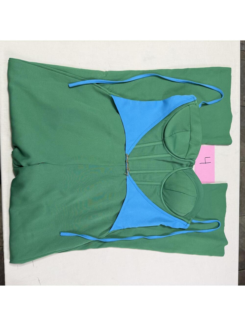 PrettyLittleThing Green and Blue Colorblock Jumpsuit Size 10